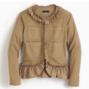 J. Crew Womens Ruffle Chino Beige/Tan Lady Jacket Sz 8